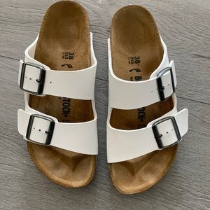 White Birkenstock sandals, women’s size 38
